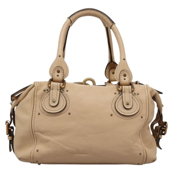 Chloe Paddington Shoulder Bag Leather Beige Gold Silver Auth am7903 - Picture 2 of 16